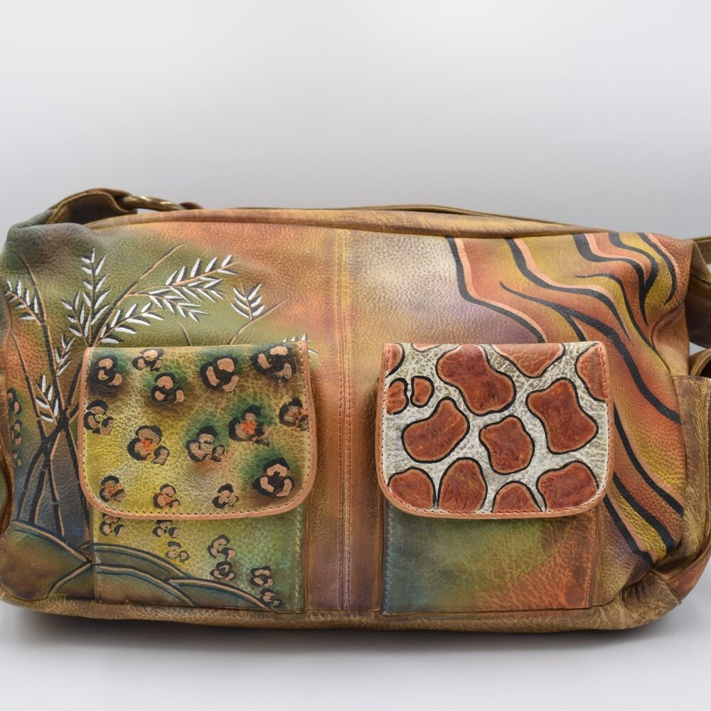 Vintage ANUSCHKA Hand-Painted Jungle Print Shoulder Bag